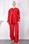 Burgundy Front Tie Kimono Pants Suit - 2