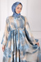 Blue Waist Belted Chiffon Dress - 4