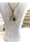 Zircon Stone and Green Baguette Stone Detailed Dorika Chain Medallion Gold Yellow Gold Color Serenay Necklace - 2