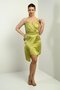 Women's Rope Strap Double Breasted Neckline Draped Waist Tassel Satin Short Dress - 2
