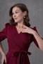 Flexible Atlas Fabric Belted Asymmetrical Cut Midi Length Burgundy Flared Evening Dress Graduation Dress 410 - 2