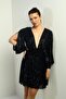 Women's Front Back V Neck Low-Cut Low-Cut Lined Sequin Flared Short Dress - 2