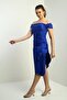 Women's Madonna Collar Draped Asymmetrical Satin Short Dress - 2