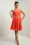 Women's Rope Strap Back Tie Front Window Lined Chiffon Short Flared Dress - 2