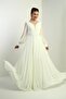 Front and back V-neck draped front, tulle-lined sleeves, wide-size range, long chiffon dress