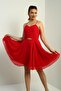 Women's Rope Strap Back Tie Front Window Lined Chiffon Short Flared Dress