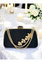 Special Design Black Color Satin Chain Handle Silver Crystal Stone Handle Women's Evening Dress Bag - 2
