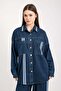 Women's Stripe Detailed Pocket Denim Double Set Dark 8735 - Dark Blue - 7