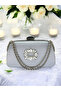 Special Design Gray Color Satin Chain Handle Silver Crystal Stone Handle Women's Evening Dress Bag - 2