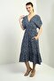Women's Front Back V Neck Bat Sleeve Mini Floral Pocket Ruffle Dress - 2
