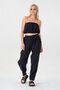 100% Cotton Women's Trousers with Elastic Waist and Ties at the Ankle - Black