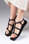 Cora Black Color Women's Flat Sandals - 7