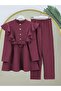 Button Detailed Stand Collar Ruffled Shoulder Scuba Suit