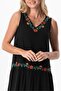 Sleeveless Şile Fabric Spring V-Neck Embroidered Long Summer Dress Black Syh - 3