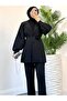 Belt Rose Detailed Double Breasted Collar Jacket Pants Set - 2