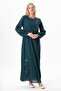 Long Sleeve Şile Fabric Gülşah Crew Neck Embroidered Long Summer Dress Petrol Ptrl