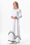 Long Sleeve Şile Fabric Lerzan Oval Collar Embroidered Summer Dress White Byz - 4