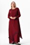 Long Sleeve Şile Fabric Lerzan Oval Collar Embroidered Summer Dress Burgundy Brd
