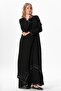 Long Sleeve Şile Fabric Lerzan Oval Collar Embroidered Summer Dress Black Syh - 6