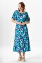 Short Sleeve Viscose Almeda Square Neck Slit Long Dress Abstract Nile Green - 6