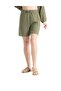 Pearl Tied Summer Muslin Shorts Khaki Hk - 5