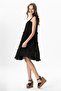 Strappy Voile Dubai Square Neck Short Summer Dress Black Syh - 4