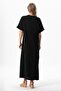 Half Sleeve V-Neck Leaf Printed Long Muslin Summer Dress Black-Black Syh/Syh - 2