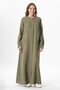 Long Sleeve Lacin Printed Muslin Seasonal Robe Khaki Hk