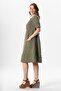 Short Sleeve Square Collar Dora Pocket Detailed Midi Length Muslin Summer Dress Khaki Hk - 4