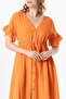 Short Sleeve Gathered Afra Midi Length Summer Muslin Dress Orange Trnc - 4