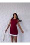 Women's Burgundy White Pleated Imported Dooble Fabric Sleeveless Mini Dress Hzl25S-Fry 122961 - 2