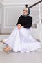 Satin Pleated Skirt with Spaced Stones White - 4