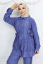 Ruffled Brooch Detailed Double Suit Set Indigo 4793 - 2
