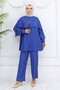 Collar Detailed Necklace Hijab Suit Cobalt Blue 4808 - 4