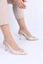 Javed Beige Patent Leather Heeled Women's Shoes - 3