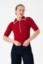 Polo Neck Short Sleeve Red Knitwear T-Shirt - 2
