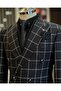 Italian Style Slim Fit Plaid Double Breasted Men's Single Jacket Black T12895 - 5