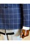 Italian Style Slim Fit Plaid Double Breasted Men's Single Jacket Navy Blue T12892 - 4