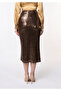 Midi Length Glitter Sequined Skirt with Slit Detail - 3