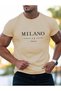 Milano Letter Printed Men's Round Neck Short Sleeve T-Shirts, Summer Trend T-Shirt,