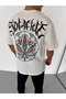Unisex Crew Neck Printed Oversize T-Shirt - White - 3