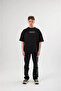 Unisex Crew Neck Printed Oversize T-Shirt - Black