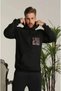 Black Unisex Hooded Printed Sweetshirt - 2