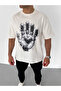 Unisex Crew Neck Printed Oversize T-Shirt - White - 2