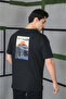 Unisex Crew Neck Printed Oversize T-Shirt - Black - 3