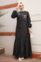 Buttoned Black Hijab Denim Dress 19147S - 2