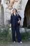 Navy Blue Back Button Detail Blazer - 5