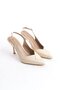 Women's Soci Cream Patent Leather 9 cm Thin Heeled Pointed Toe Open Back Design Stiletto - 4