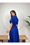 Belted Bat Sleeve Sax Blue Midi Graduation Invitation Dress - 5