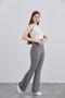 Women's Gray Crepe Flare Leg High Waist Lycra Trousers Leggings - 5